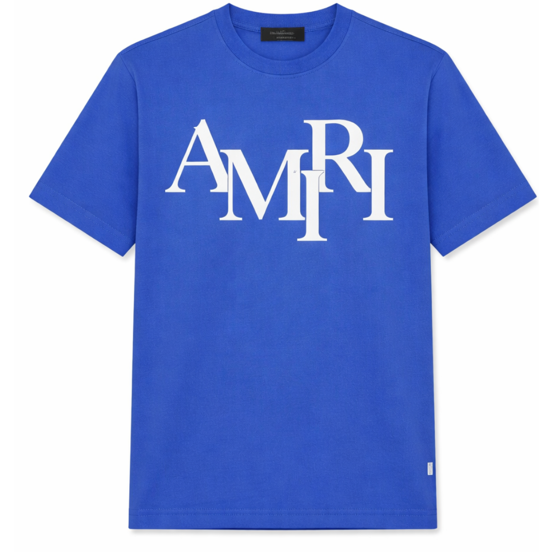 AMIRI STAGGERED LOGO TEE BLUE