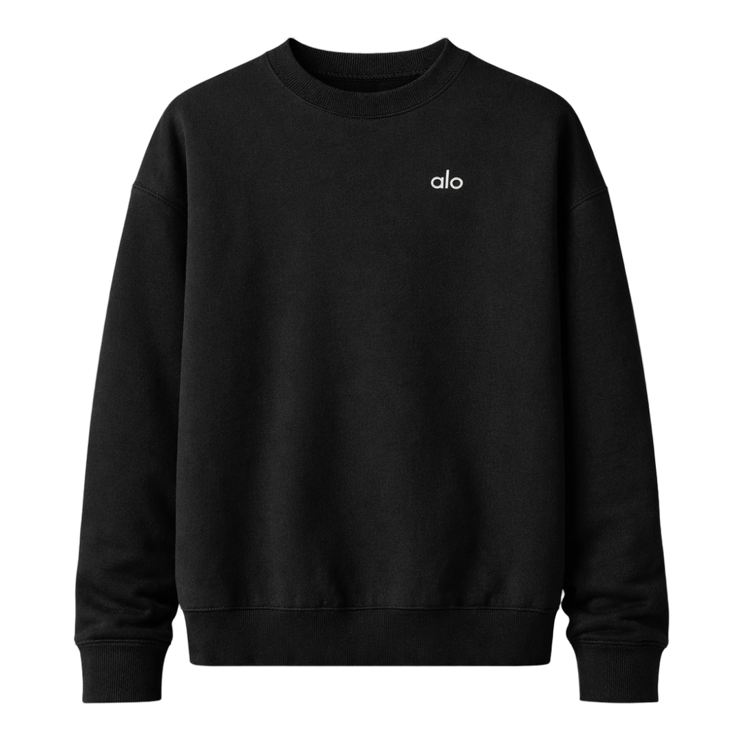 ALO YOGA ACCOLADE CREW NECK PULLOVER BLACK
