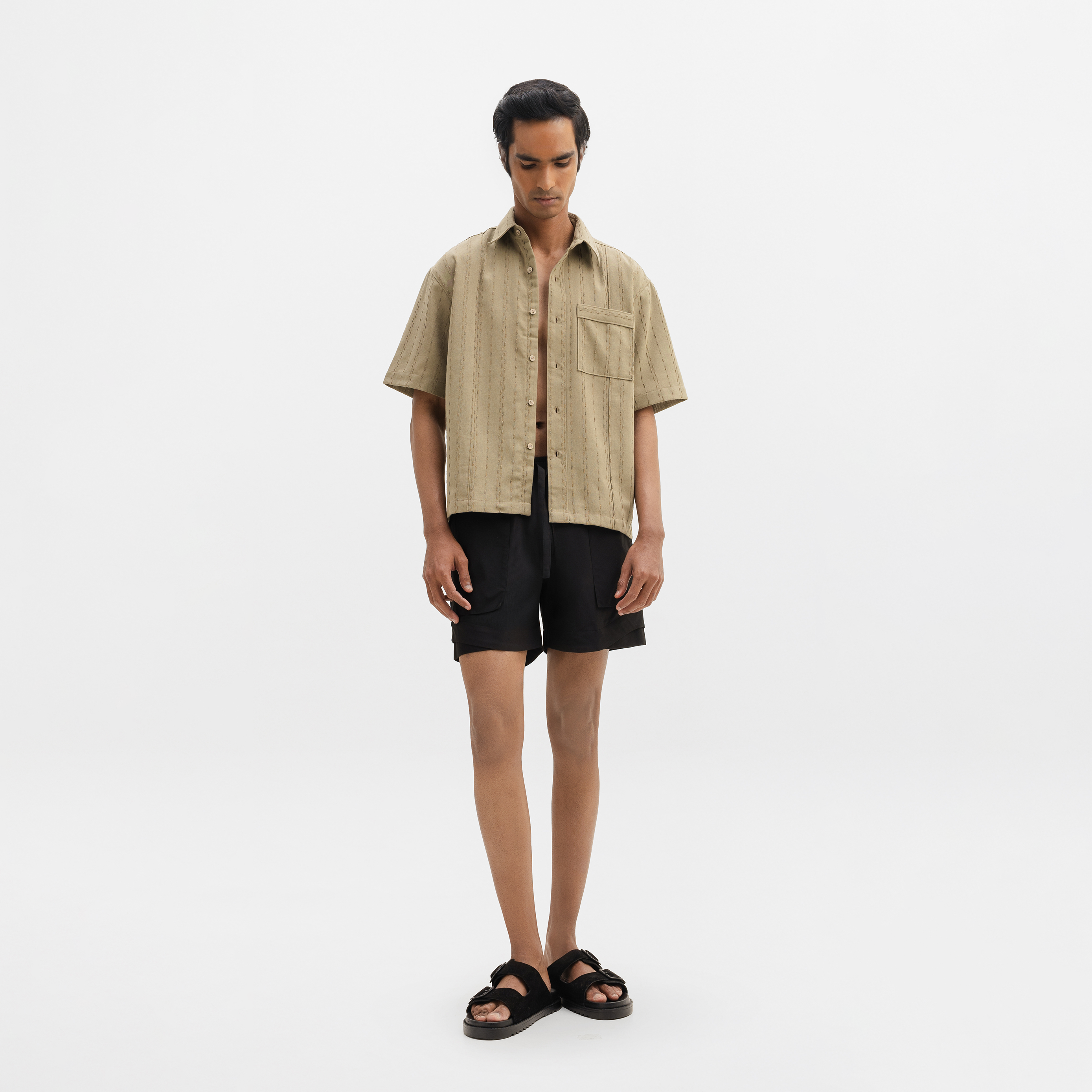 TWO TONED TWISTED YARN SHIRT - BAMBOO GREEN