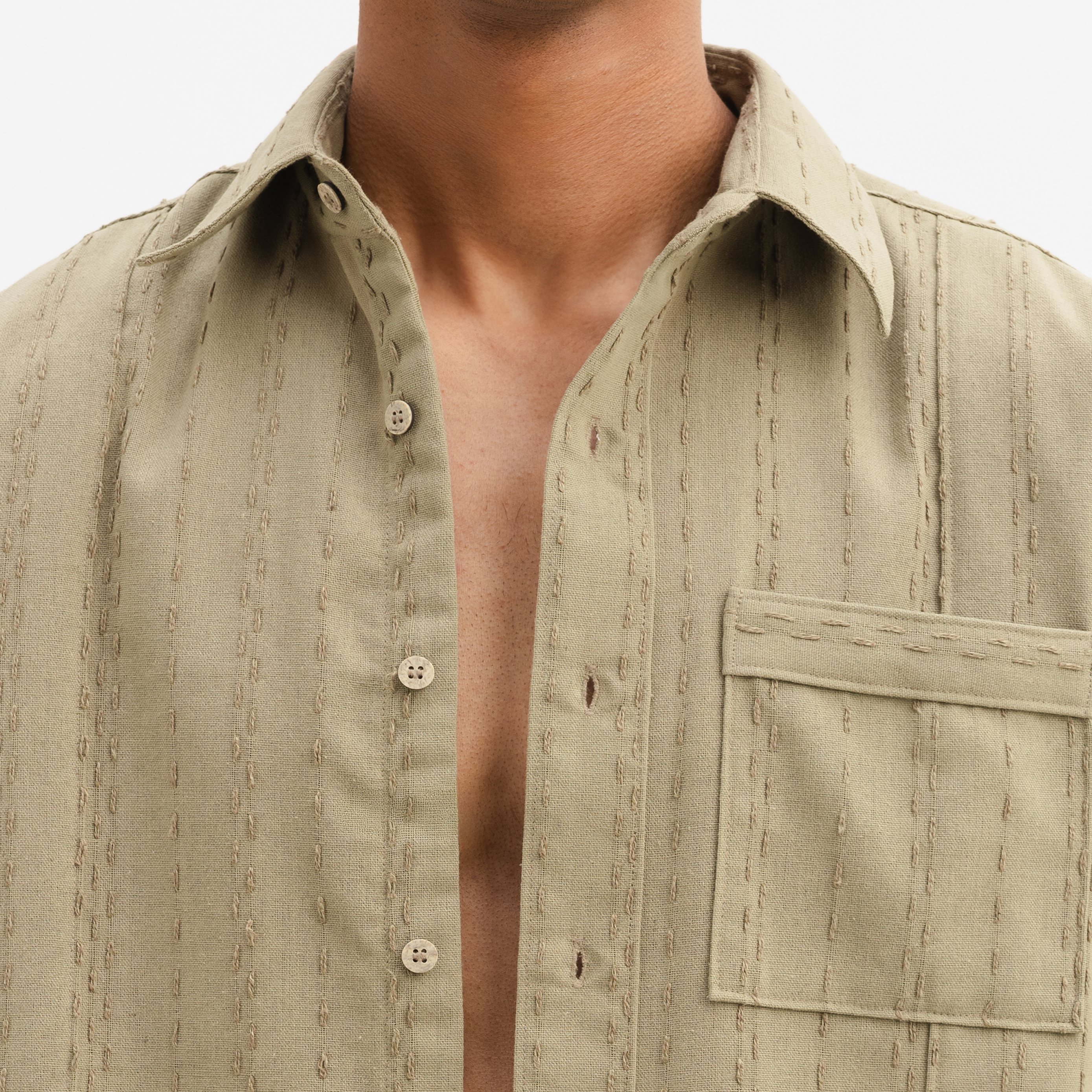 TWO TONED TWISTED YARN SHIRT - BAMBOO GREEN