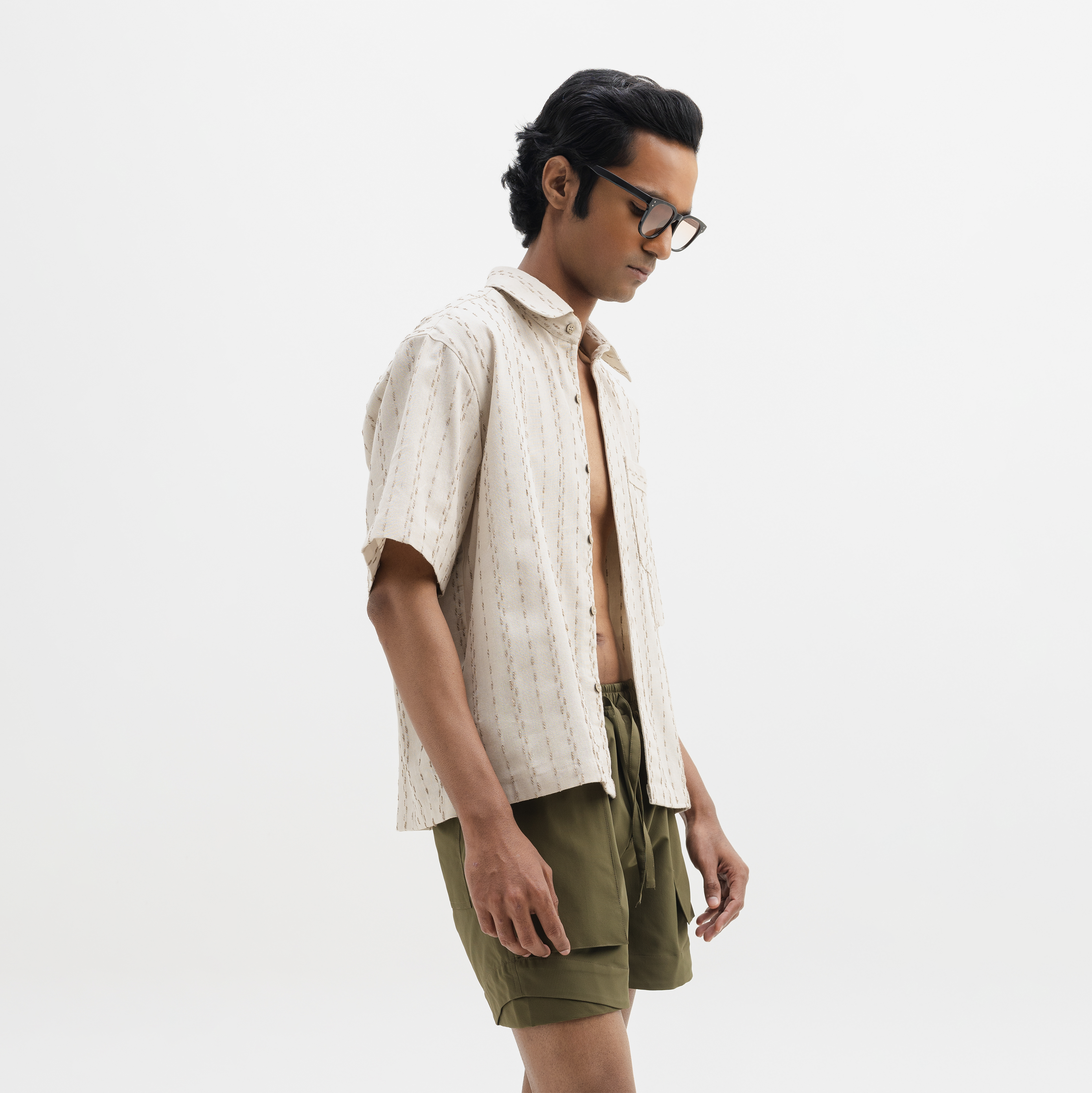 TWO TONED TWISTED YARN SHIRT- SANDALWOOD