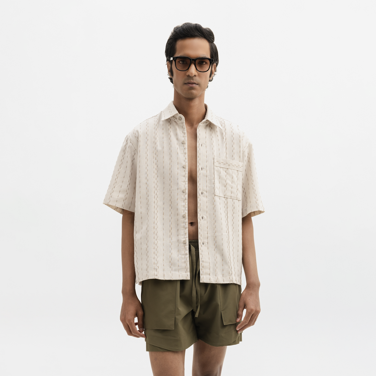 TWO TONED TWISTED YARN SHIRT- SANDALWOOD