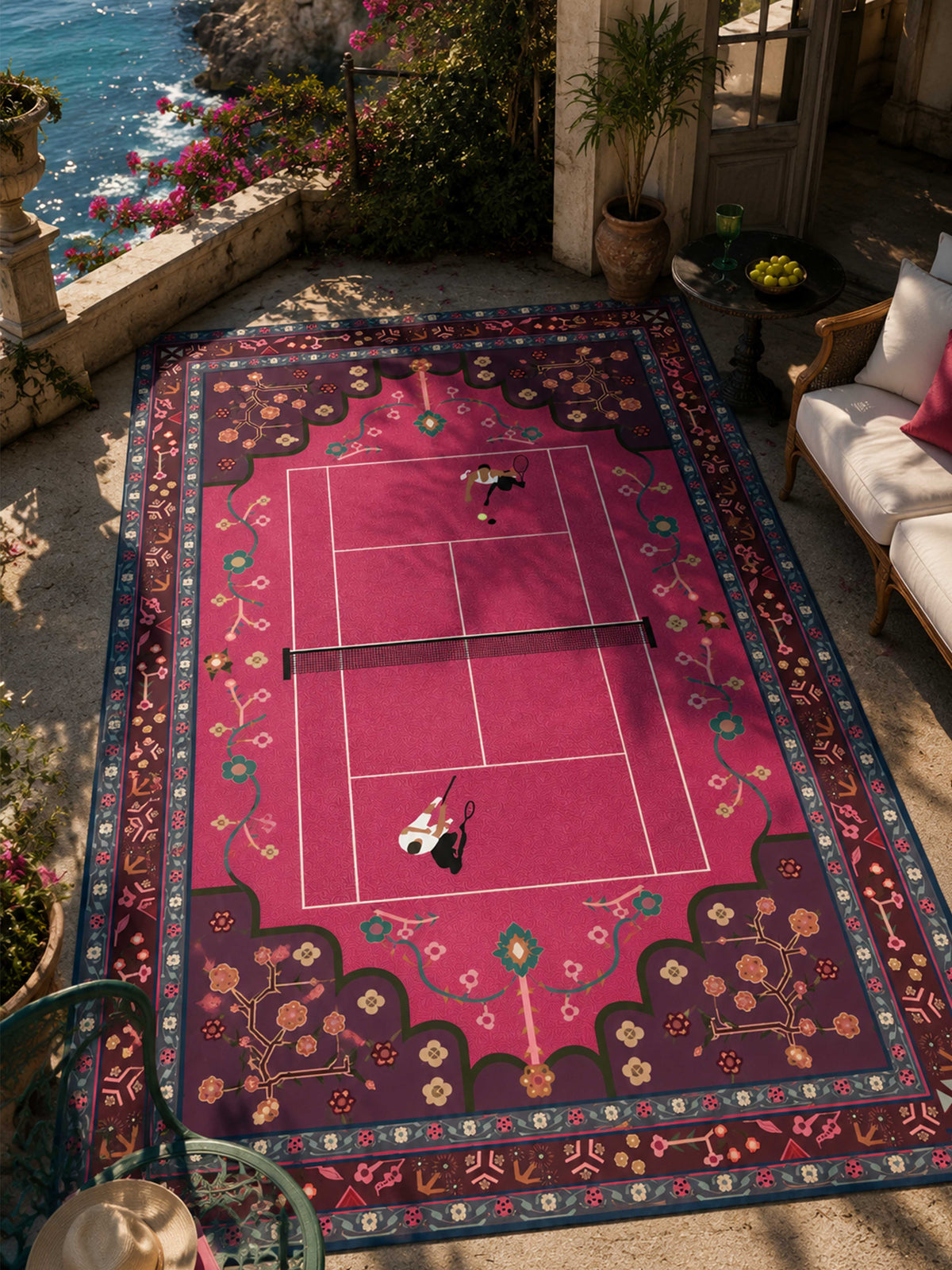 Pink tennis Traditional Washable Rug