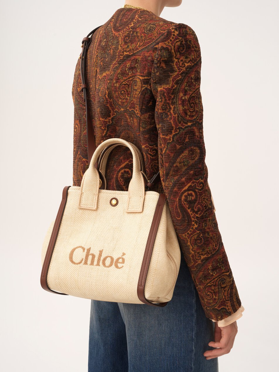 CHLOE Small Chloé Carry tote bag in raffia-effect fibers Hot Sand