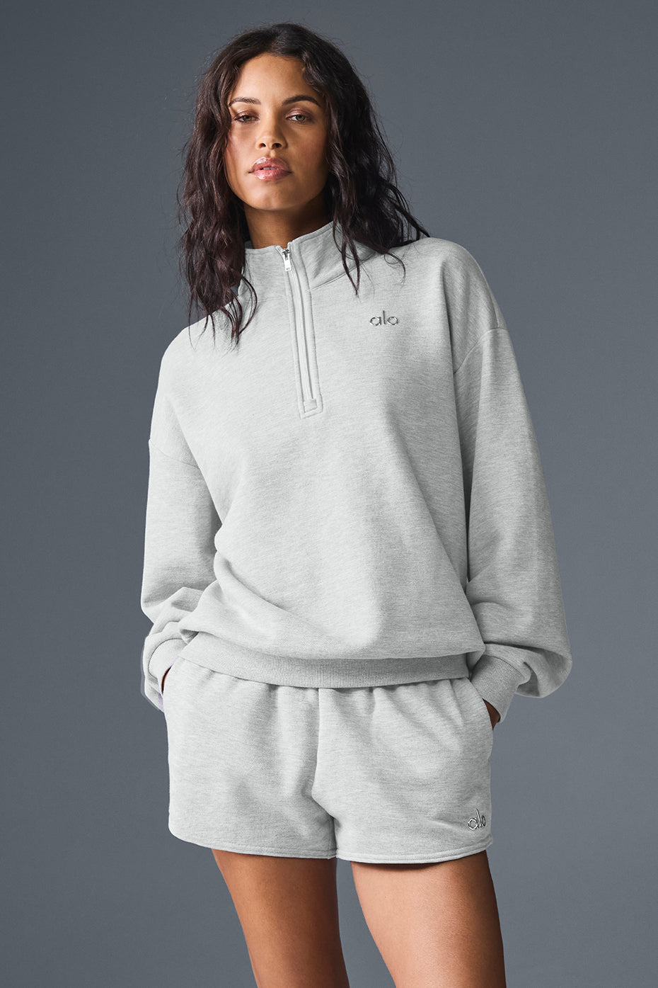 alo Accolade 1/4 Zip Pullover - Athletic Heather Grey