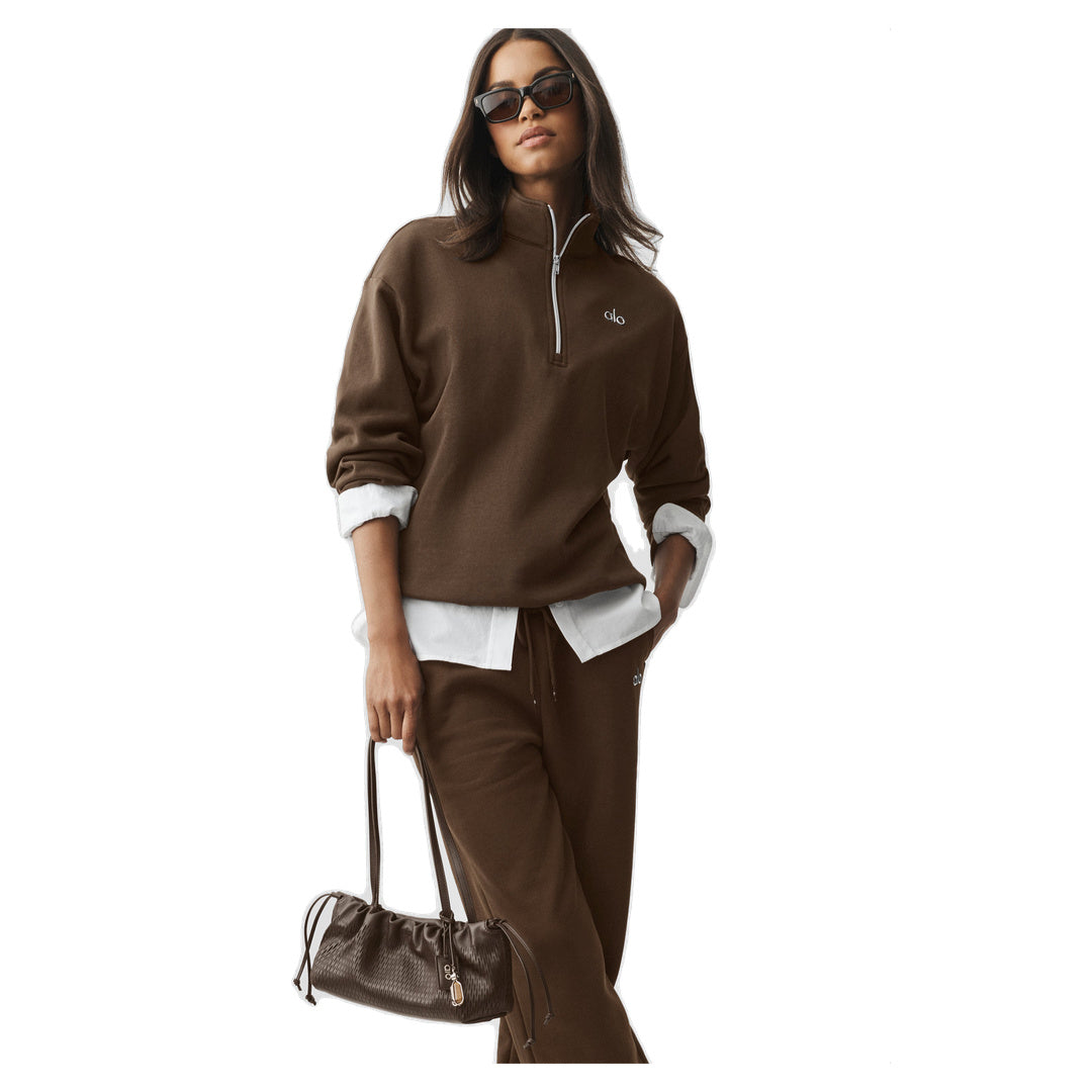 ALO Accolade 1/4 Zip Pullover - Espresso