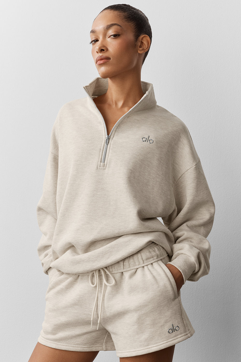 alo Accolade 1/4 Zip Pullover - Oatmeal Heather