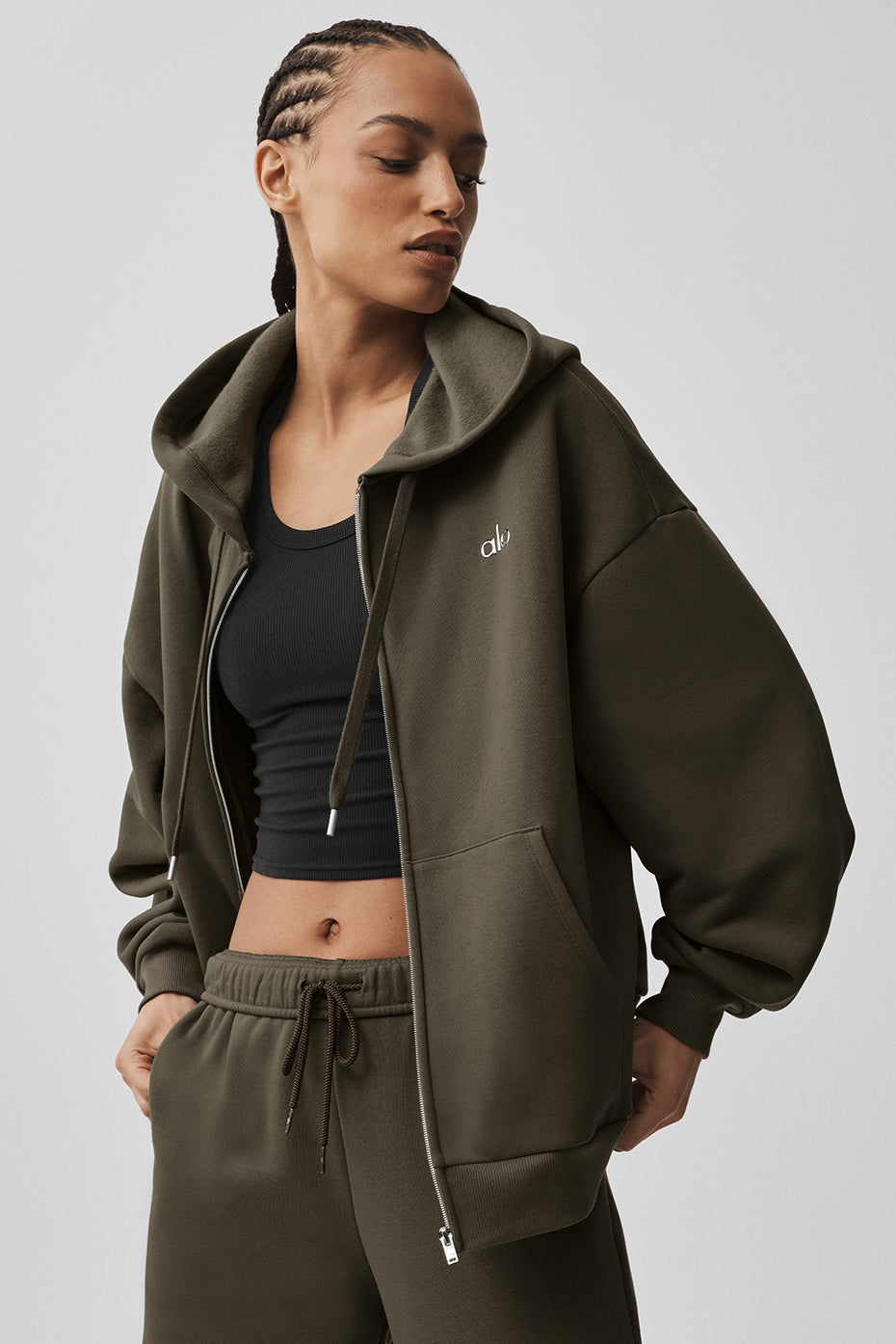 alo Accolade Full Zip Hoodie - Olive Tree