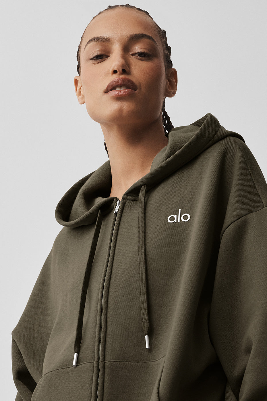 alo Accolade Full Zip Hoodie - Olive Tree