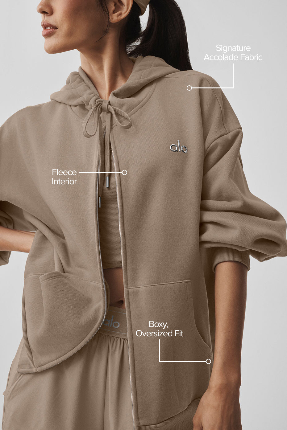 alo Accolade Full Zip Hoodie - Gravel