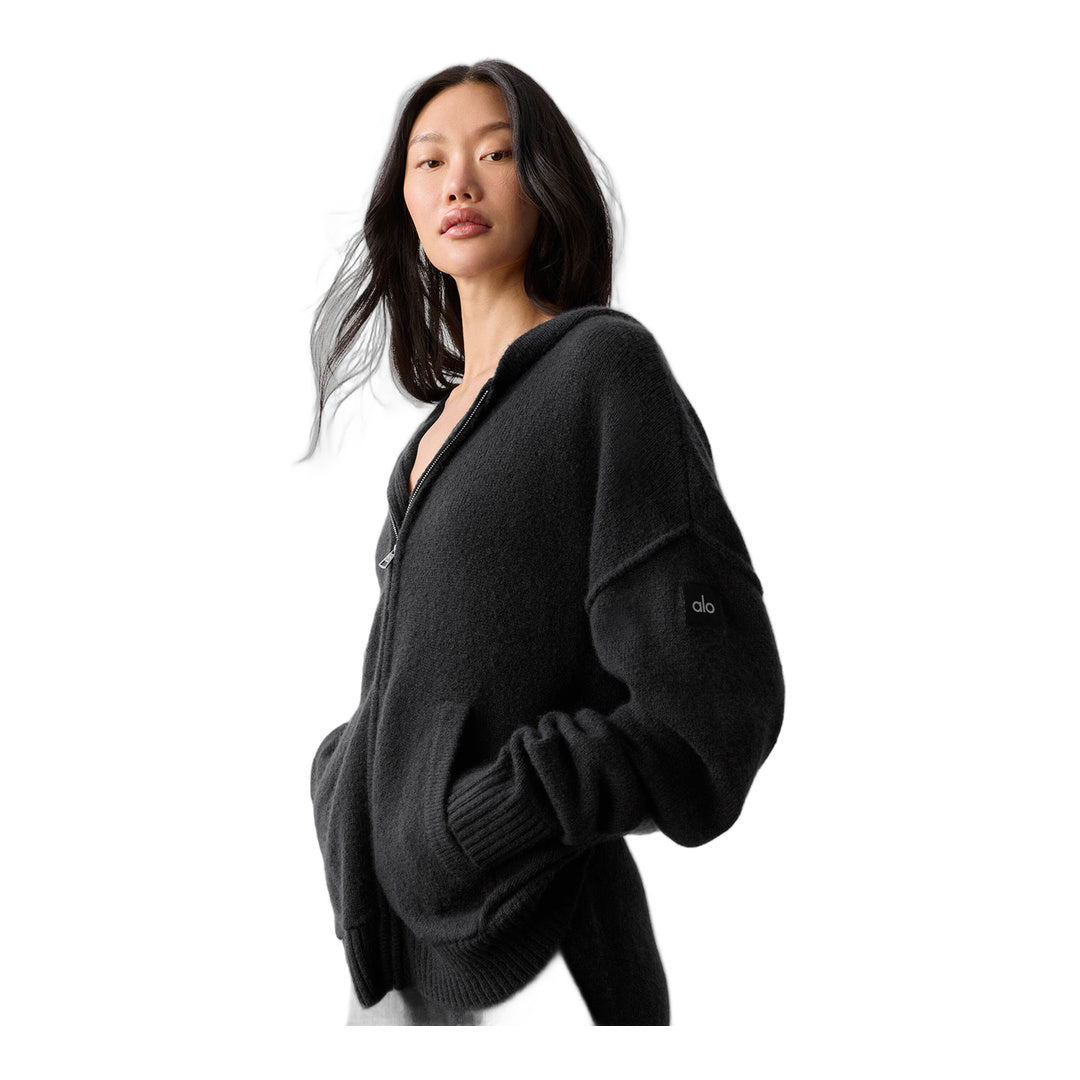 alo Wool Cashmere New Class Full Zip Hoodie - Black