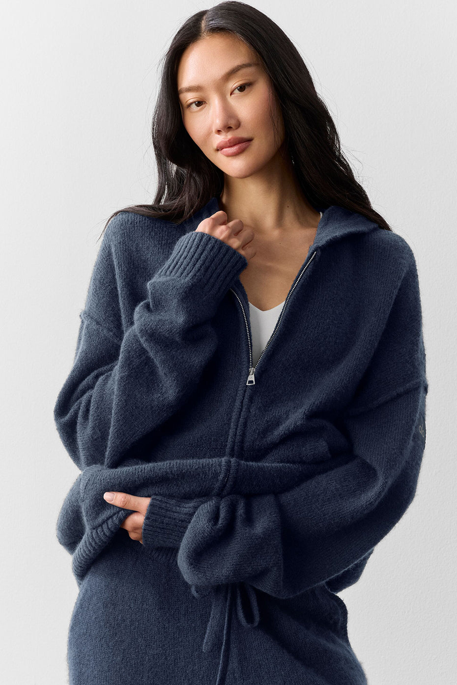 alo Wool Cashmere New Class Full Zip Hoodie - Navy