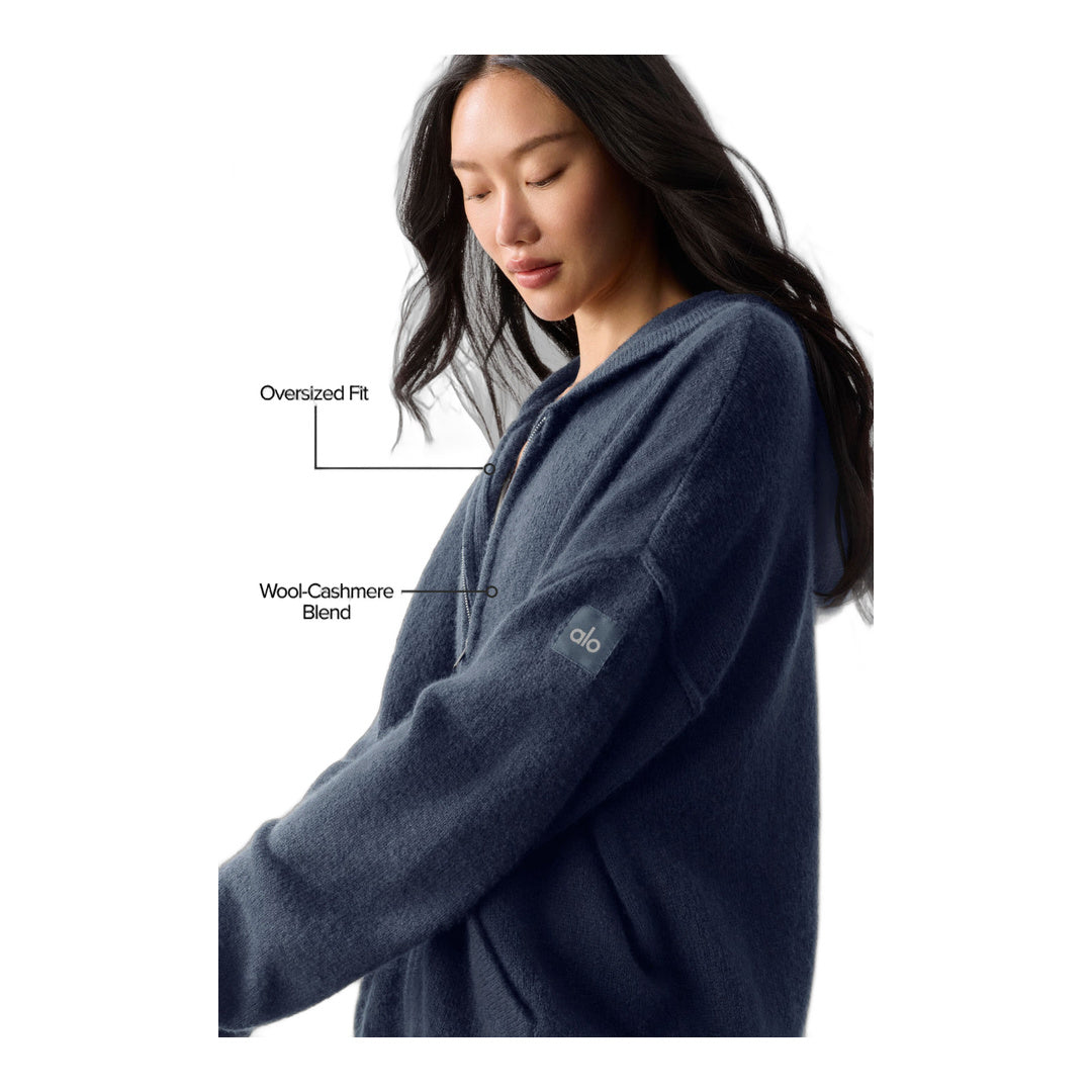 alo Wool Cashmere New Class Full Zip Hoodie - Navy
