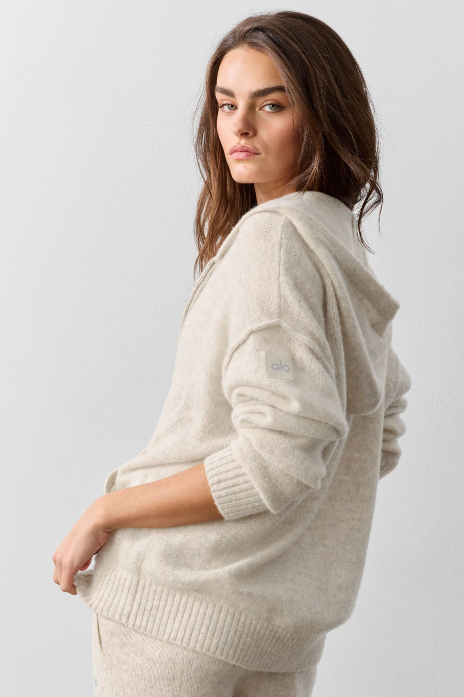 alo Wool Cashmere New Class Full Zip Hoodie - Oatmeal Heather