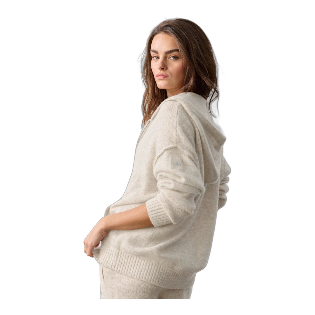 alo Wool Cashmere New Class Full Zip Hoodie - Oatmeal Heather