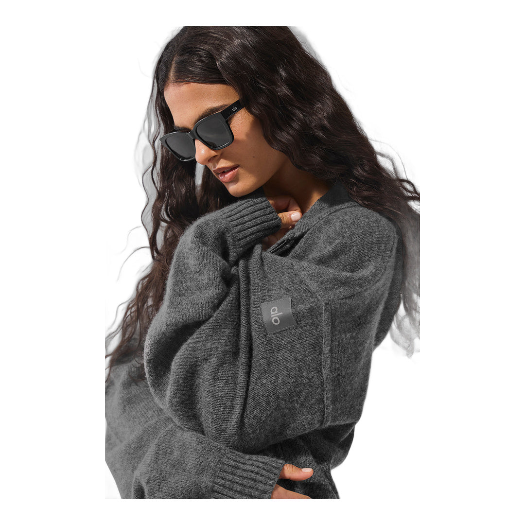 alo Wool Cashmere New Class Full Zip Hoodie - Platinum Grey