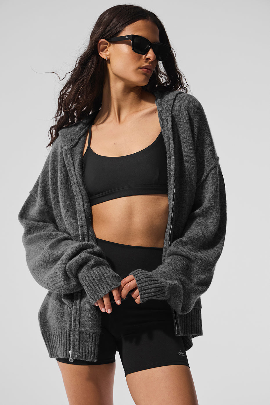 alo Wool Cashmere New Class Full Zip Hoodie - Platinum Grey