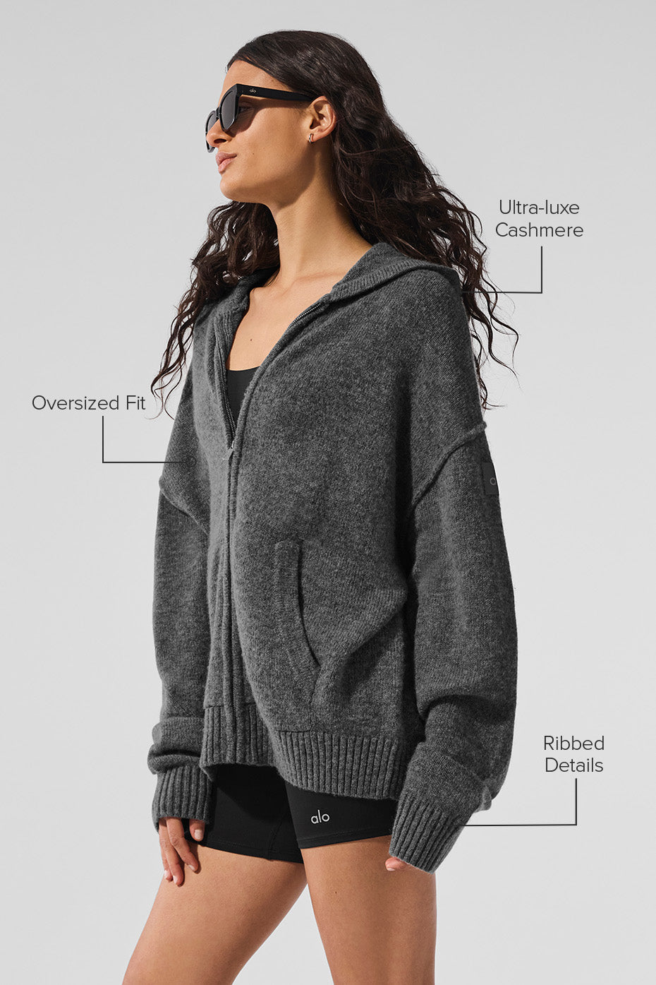 alo Wool Cashmere New Class Full Zip Hoodie - Platinum Grey