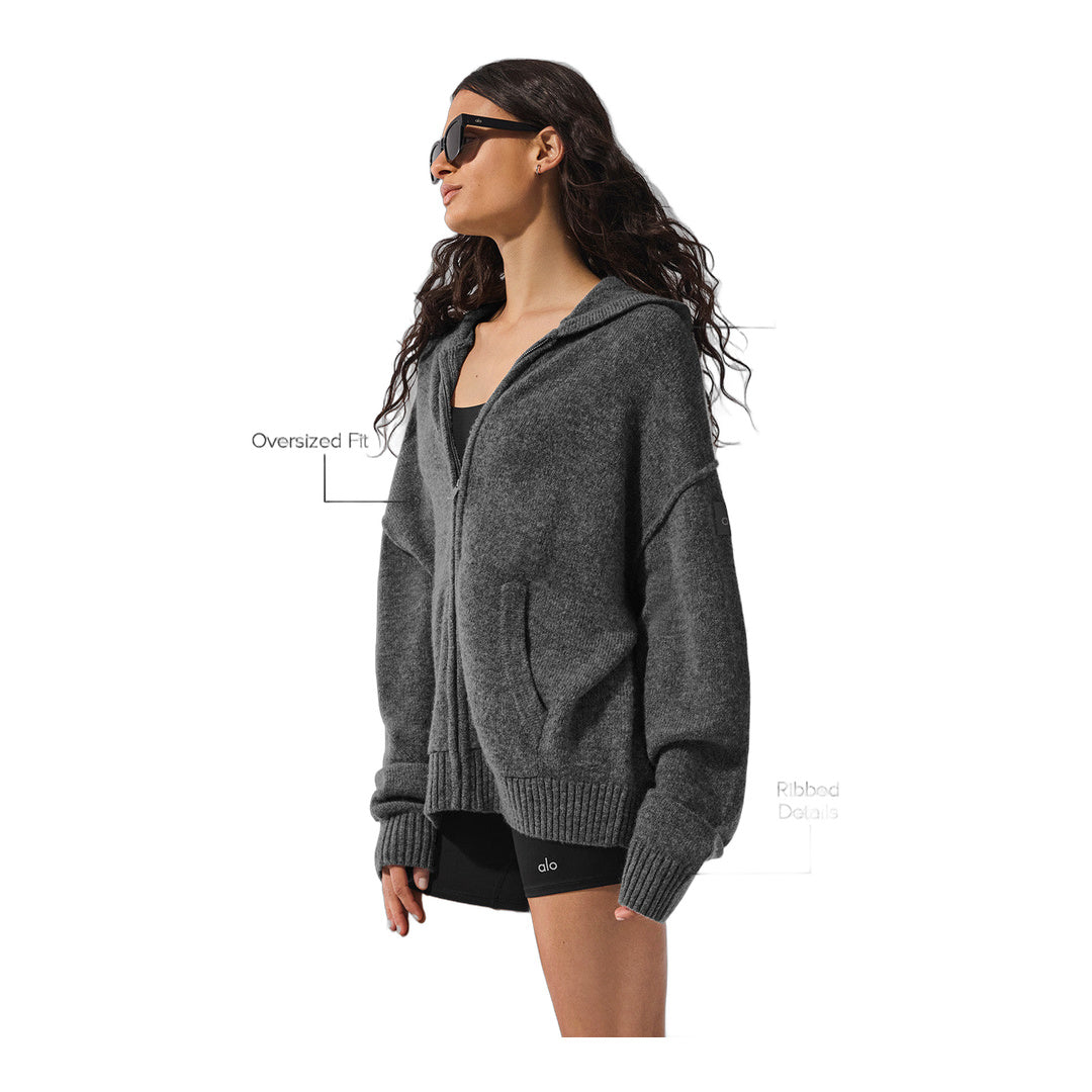 alo Wool Cashmere New Class Full Zip Hoodie - Platinum Grey
