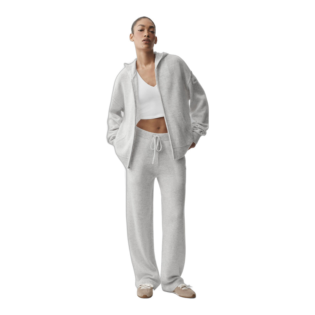 alo Wool Cashmere New Class Full Zip Hoodie - White Heather