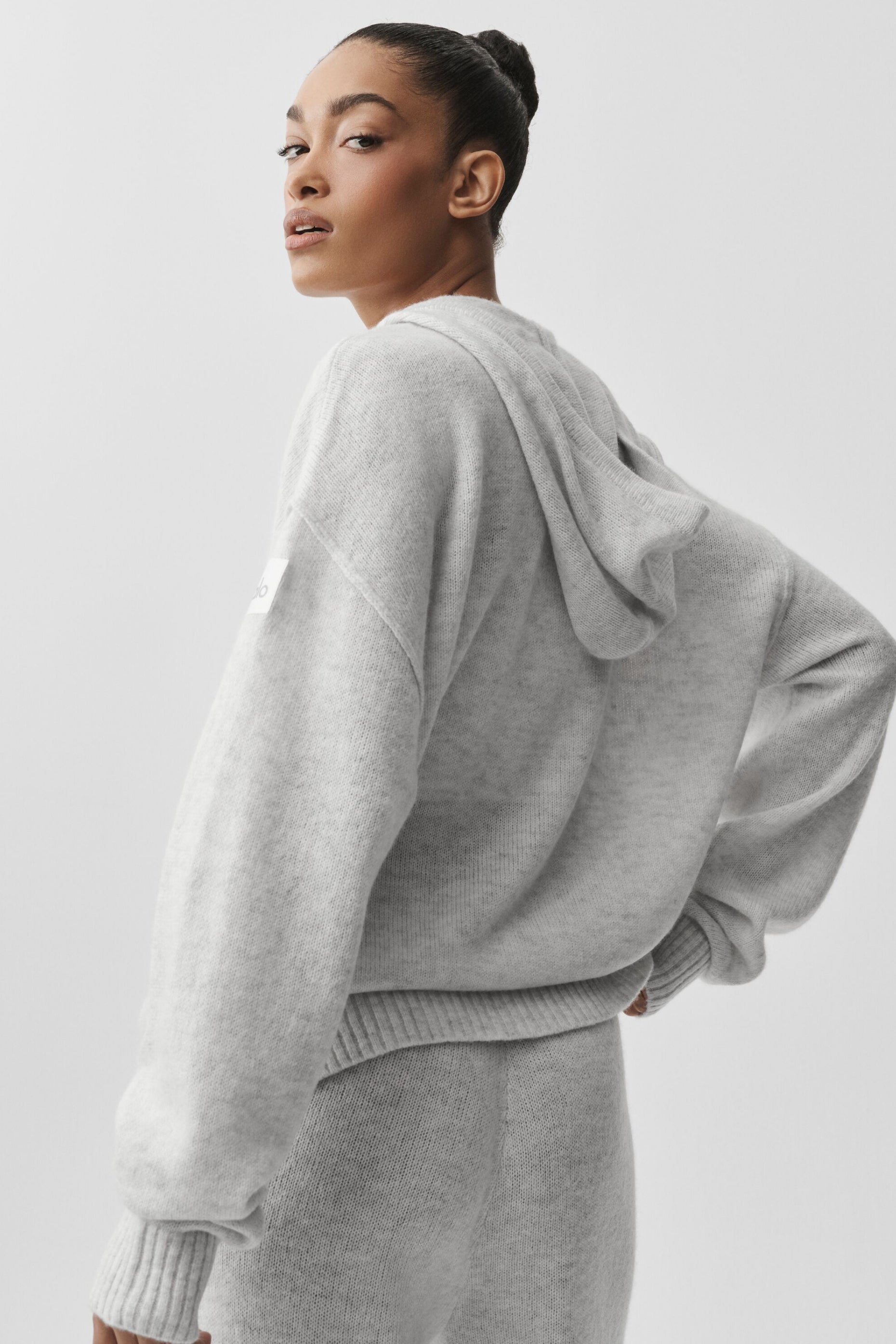alo Wool Cashmere New Class Full Zip Hoodie - White Heather
