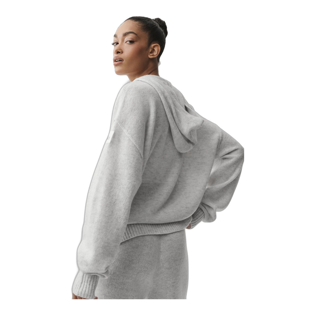 alo Wool Cashmere New Class Full Zip Hoodie - White Heather