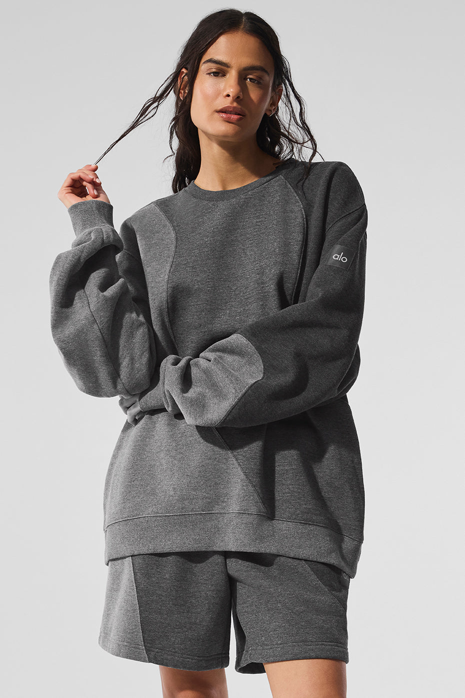alo Make Waves Crew Neck Pullover - Dark Heather Grey Tonal