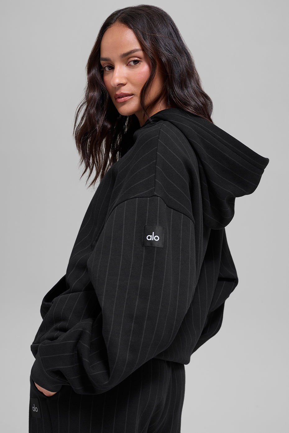 alo Pinstripe Hoodie - Black Pinstripe