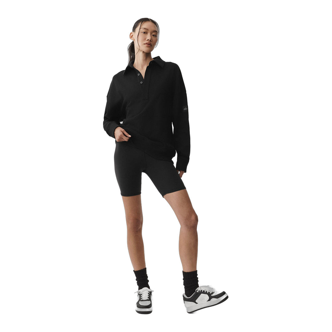 alo Take It Easy Long Sleeve Henley Pullover - Black