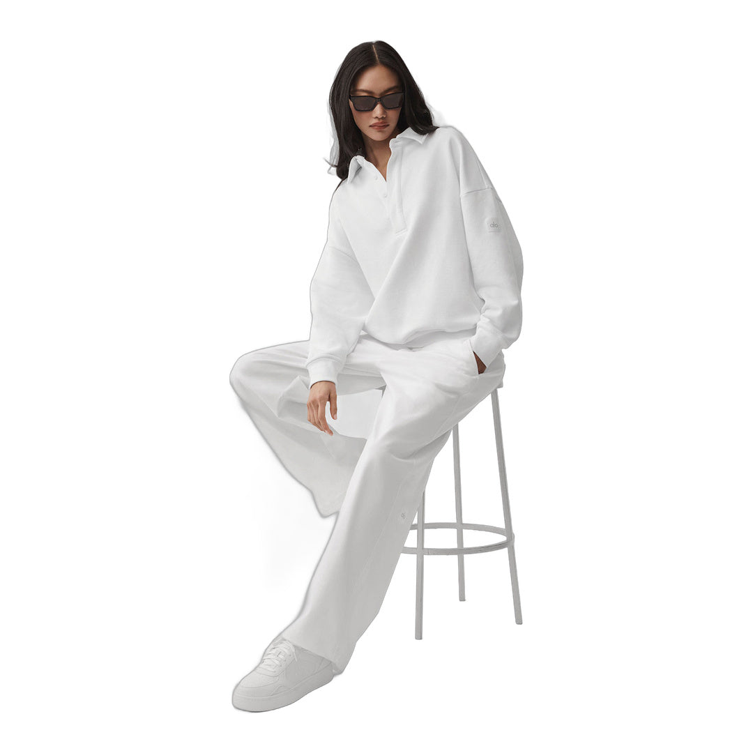 alo Take It Easy Long Sleeve Henley Pullover - White