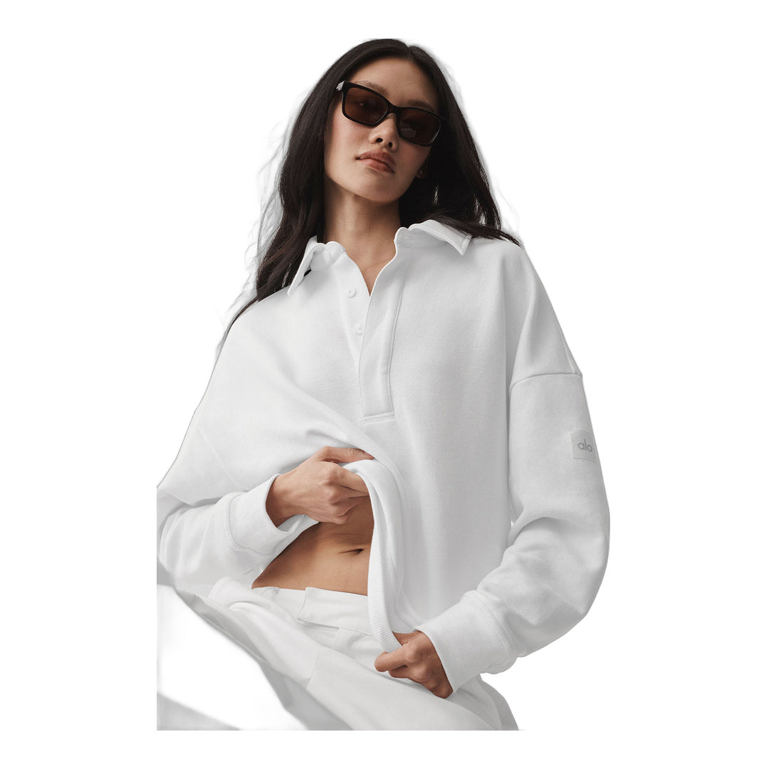 alo Take It Easy Long Sleeve Henley Pullover - White