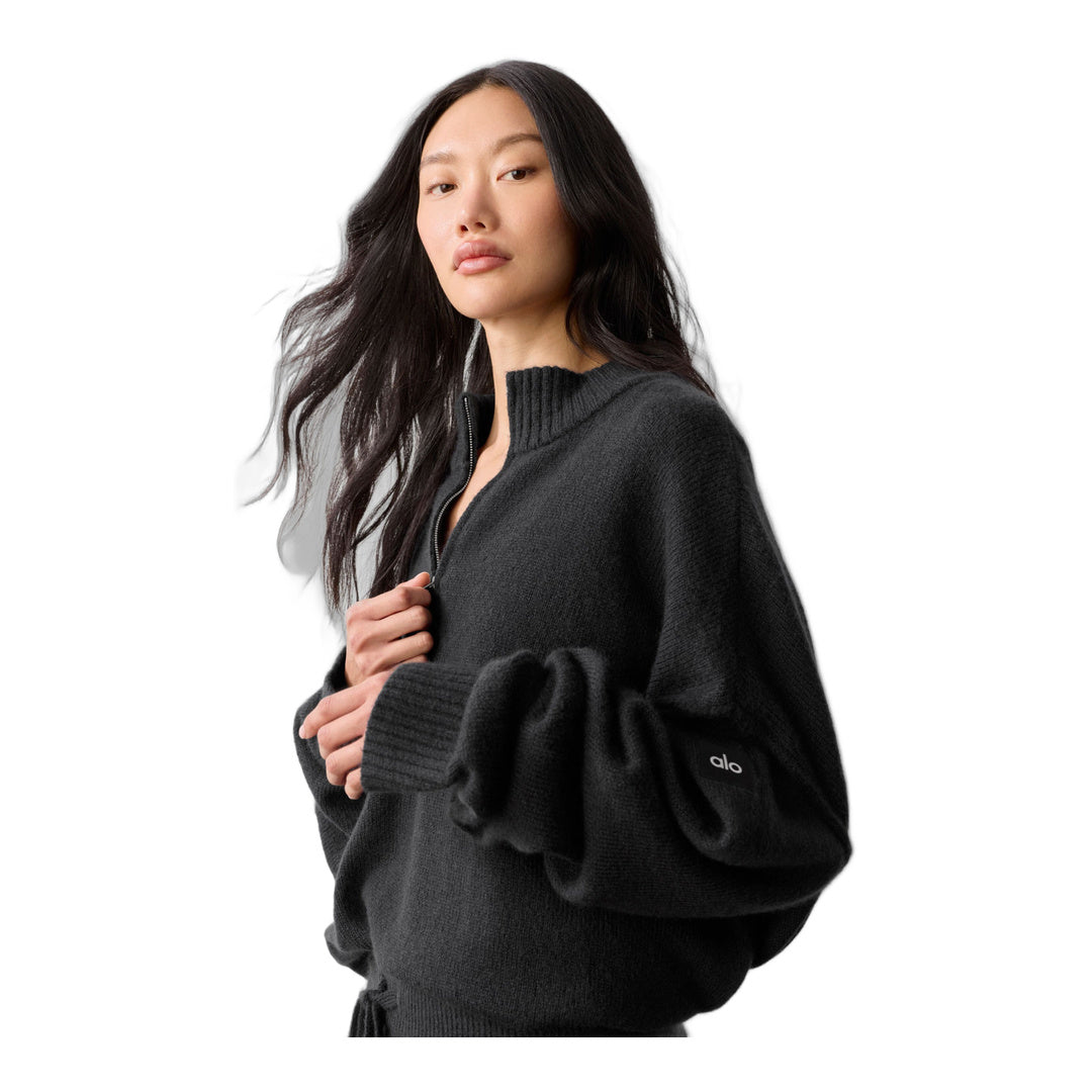 alo Wool Cashmere New Class 1/4 Zip Pullover - Black