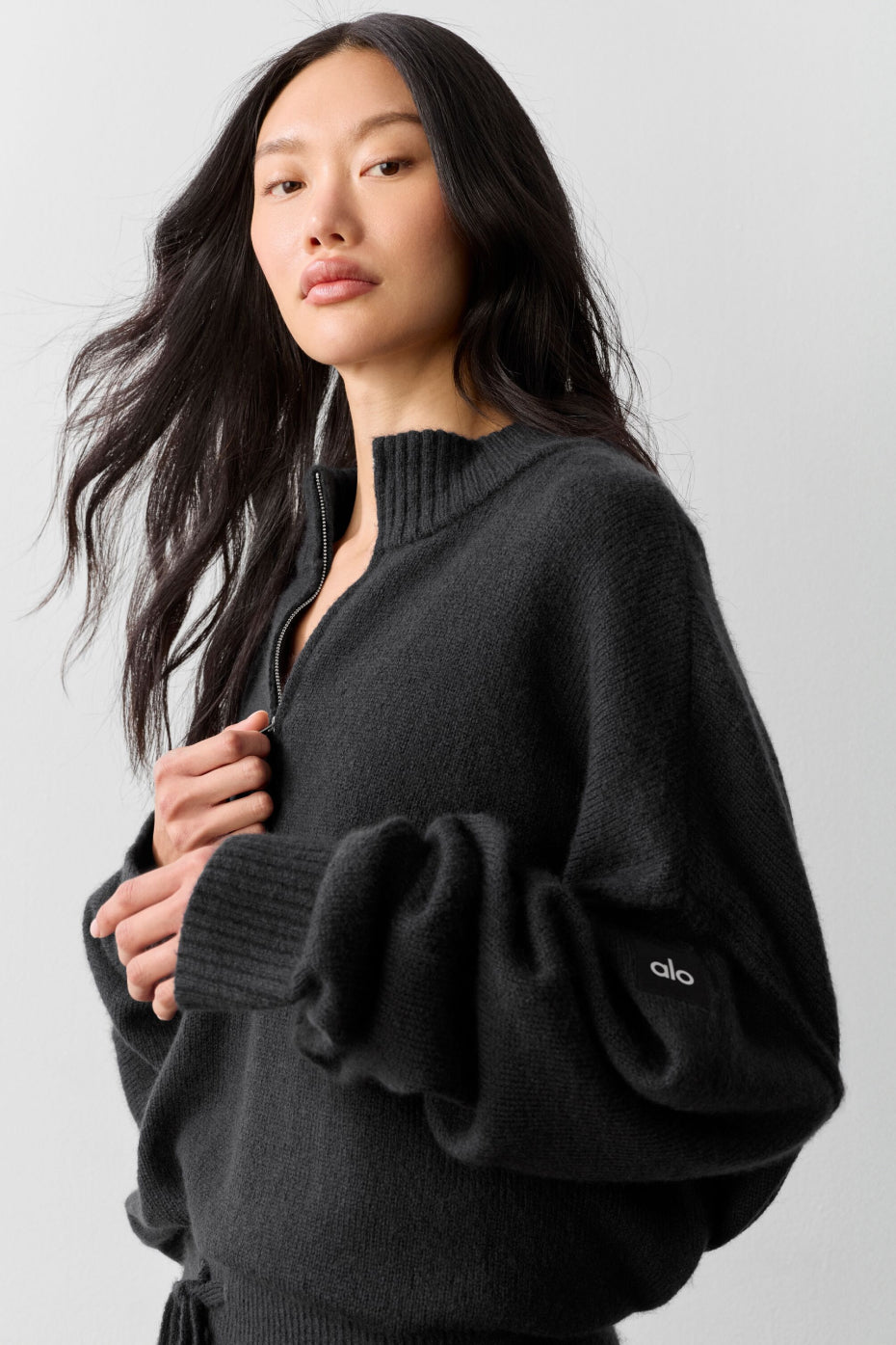 alo Wool Cashmere New Class 1/4 Zip Pullover - Black