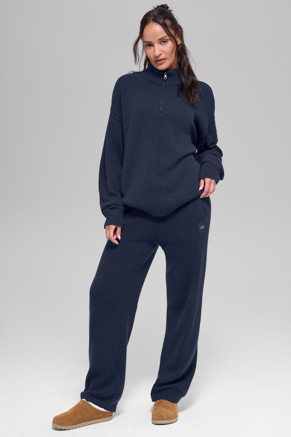 alo Wool Cashmere New Class 1/4 Zip Pullover - Navy