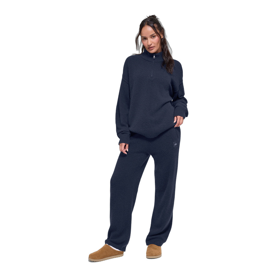 alo Wool Cashmere New Class 1/4 Zip Pullover - Navy