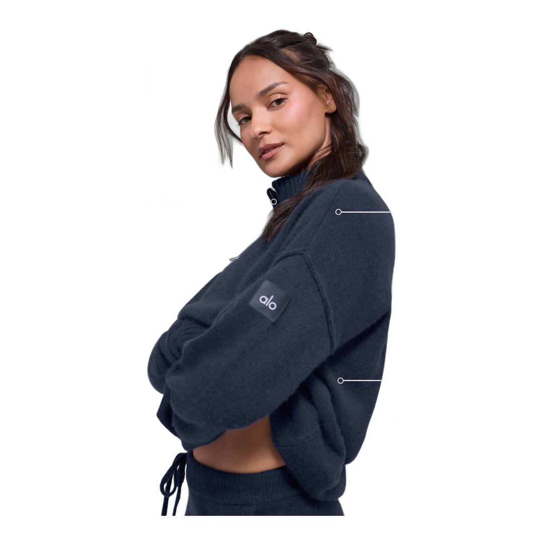 alo Wool Cashmere New Class 1/4 Zip Pullover - Navy