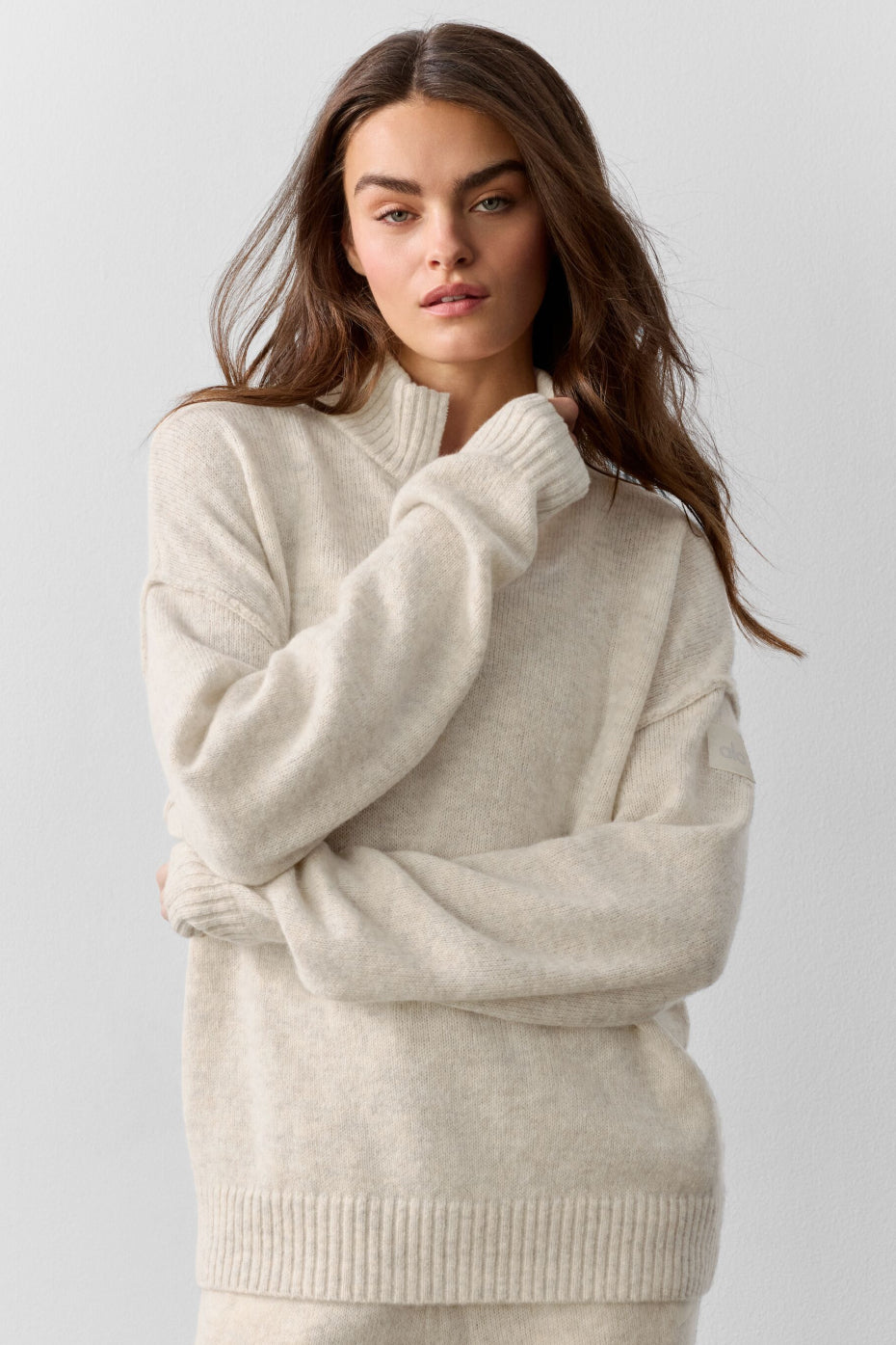 alo Wool Cashmere New Class 1/4 Zip Pullover - Oatmeal Heather