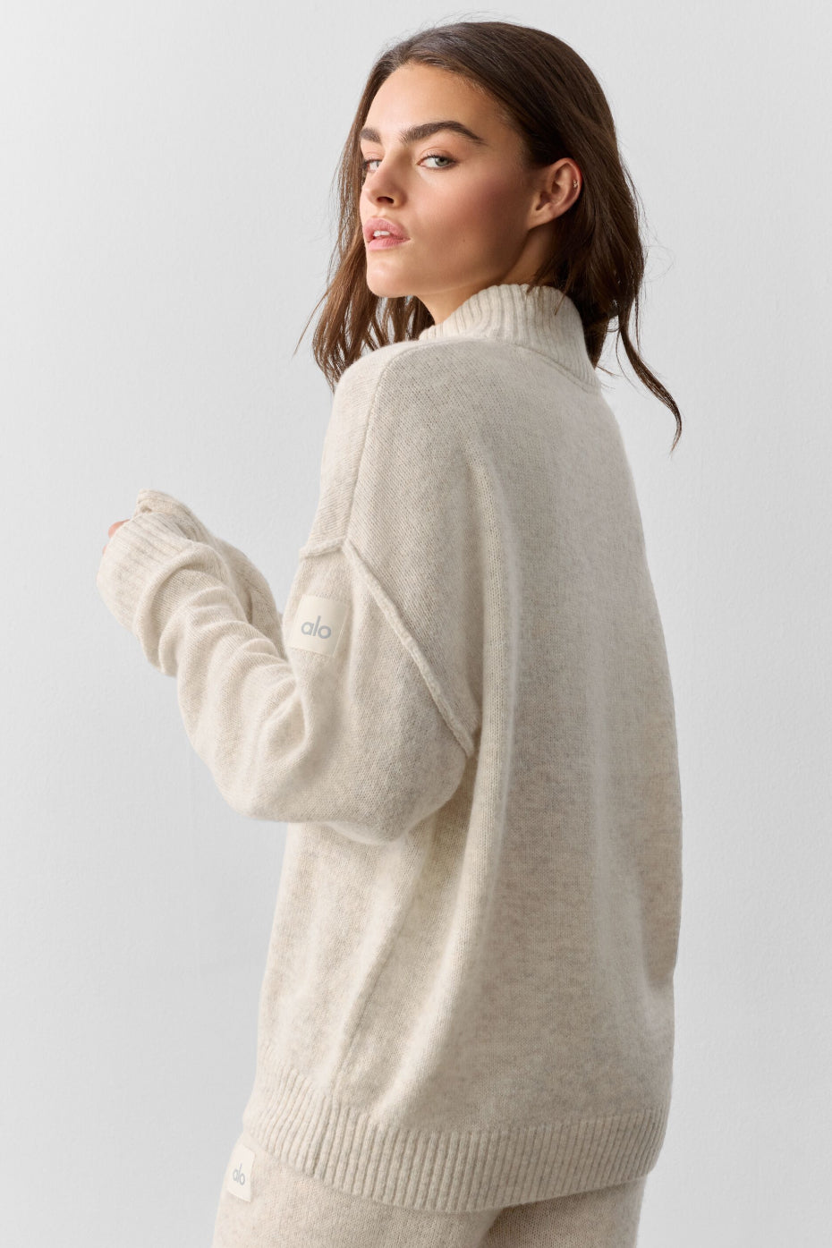 alo Wool Cashmere New Class 1/4 Zip Pullover - Oatmeal Heather