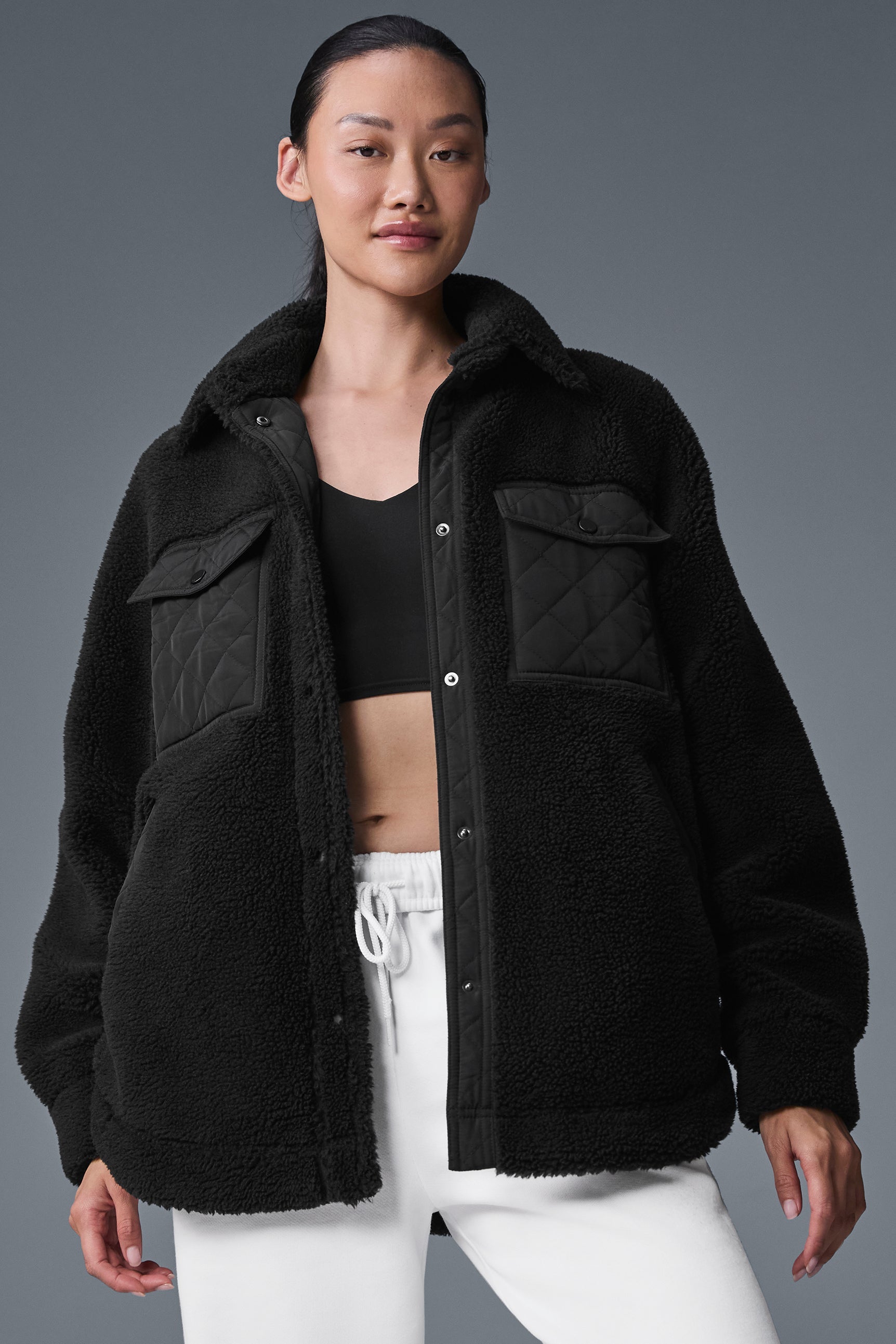 alo Sherpa Edge Shacket - Black