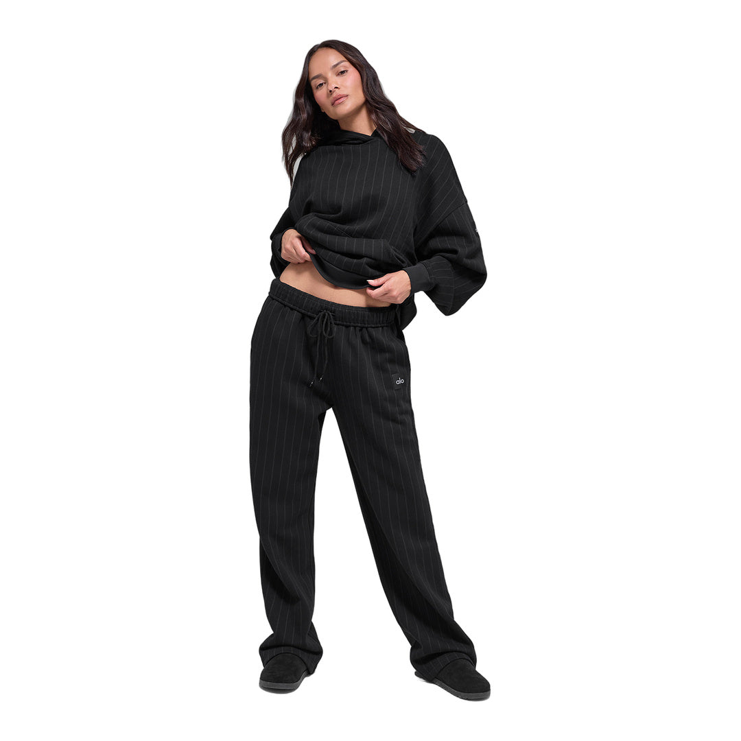 alo Pinstripe Straight Leg Sweatpant - Black Pinstripe