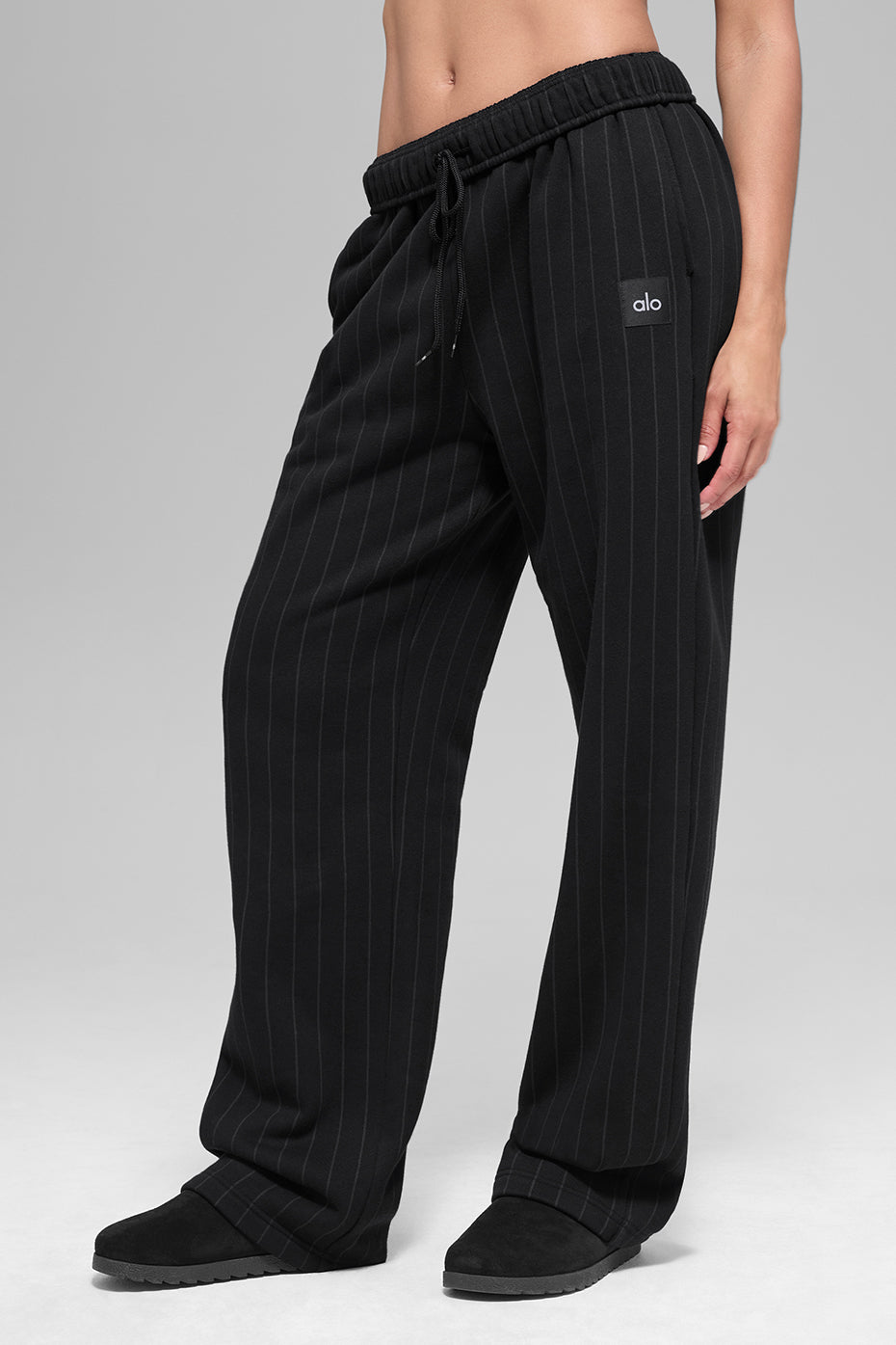alo Pinstripe Straight Leg Sweatpant - Black Pinstripe