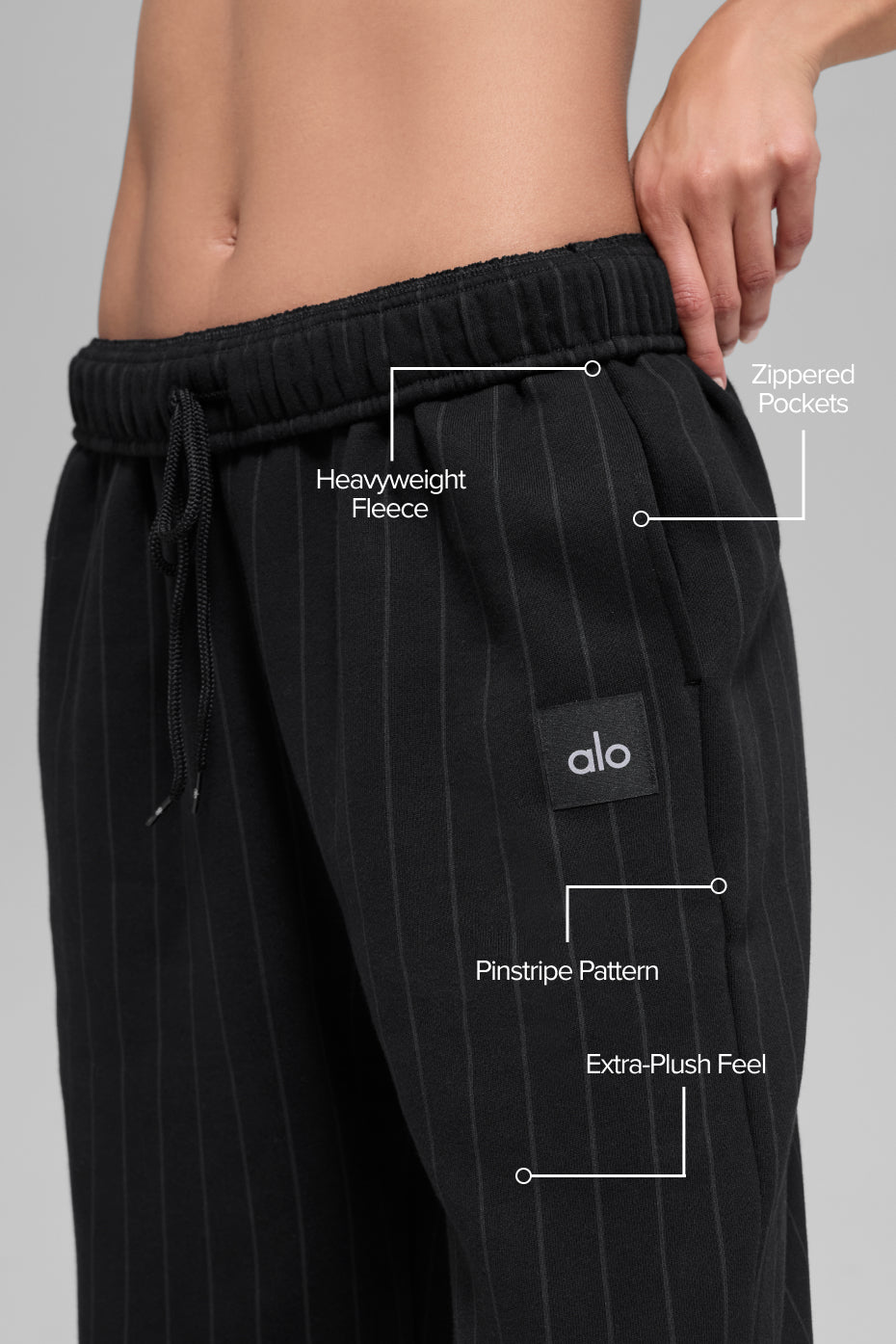 alo Pinstripe Straight Leg Sweatpant - Black Pinstripe