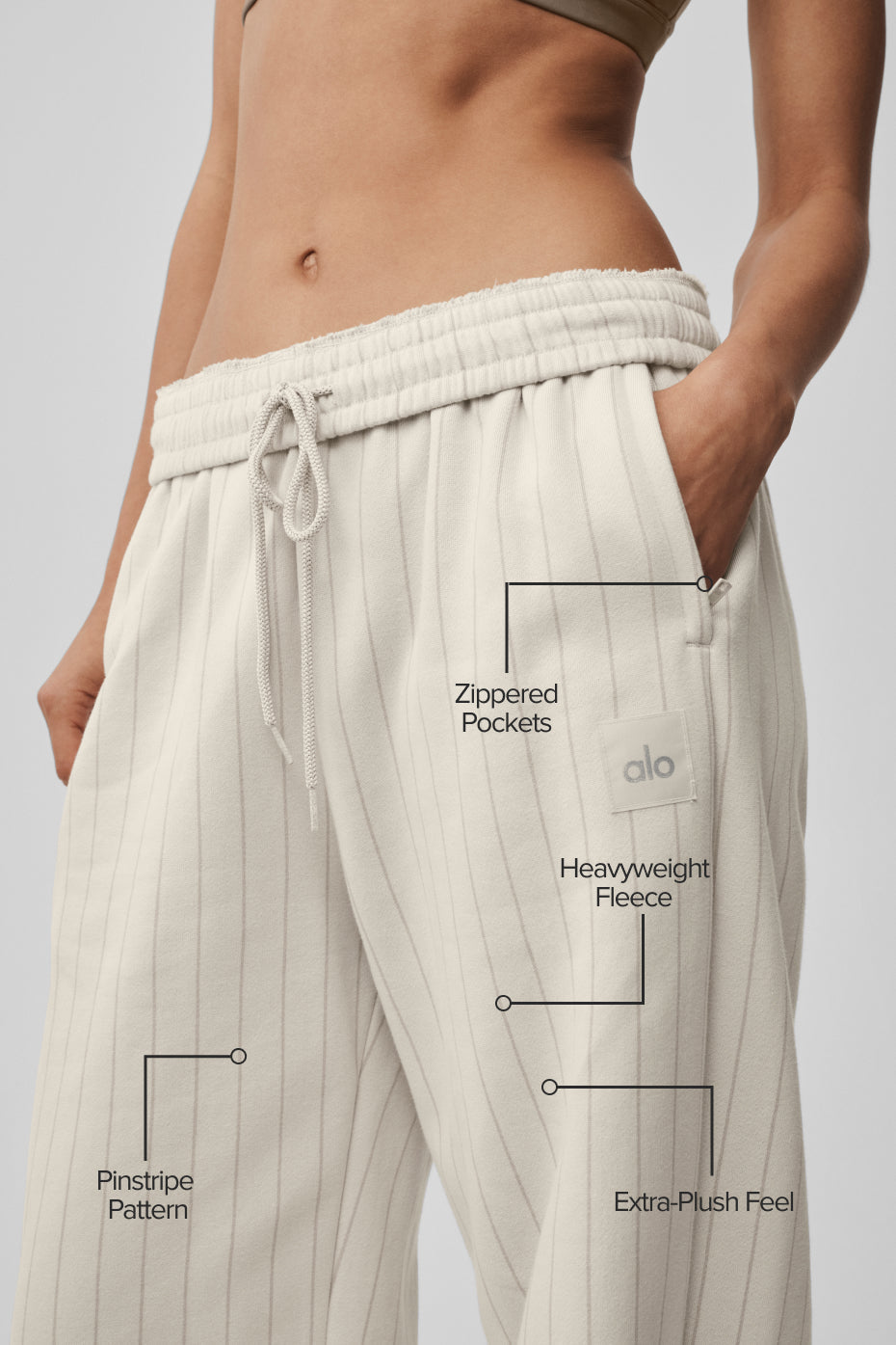 alo Pinstripe Straight Leg Sweatpant - Bone Pinstripe