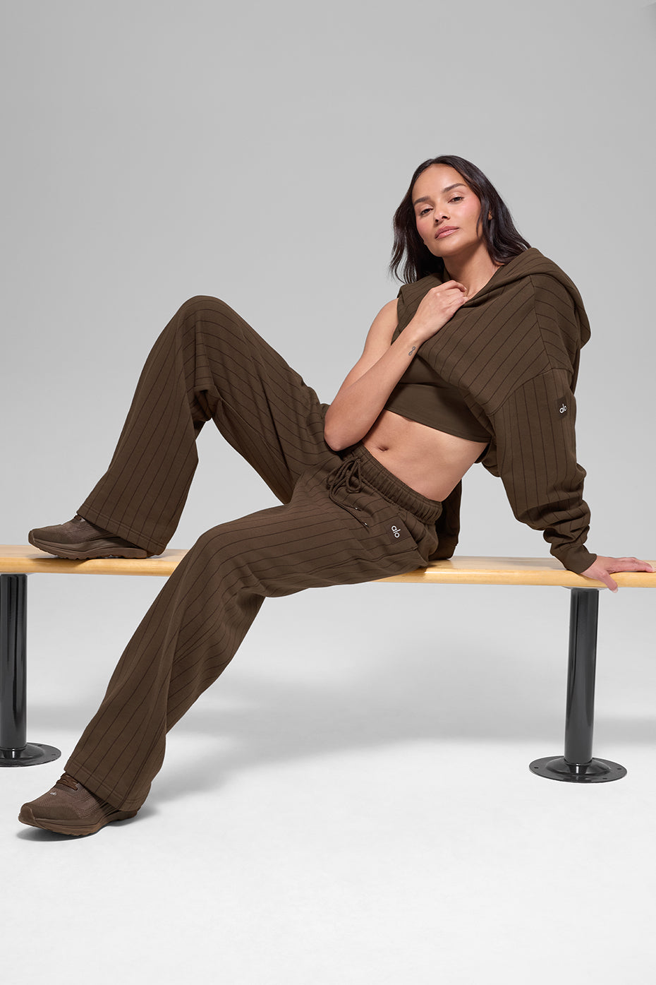 alo Pinstripe Straight Leg Sweatpant - Espresso Pinstripe