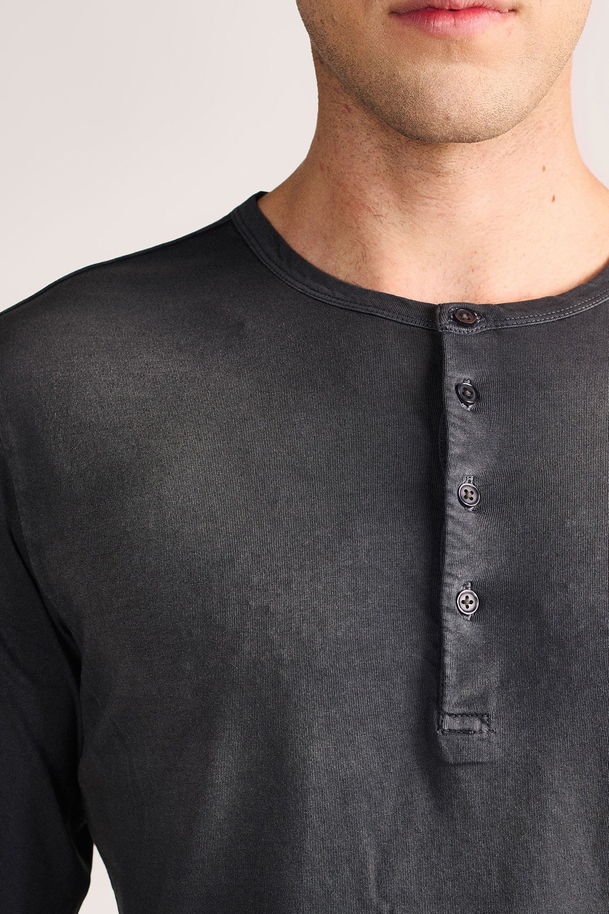 WORN BLACK HENLEY- TEE