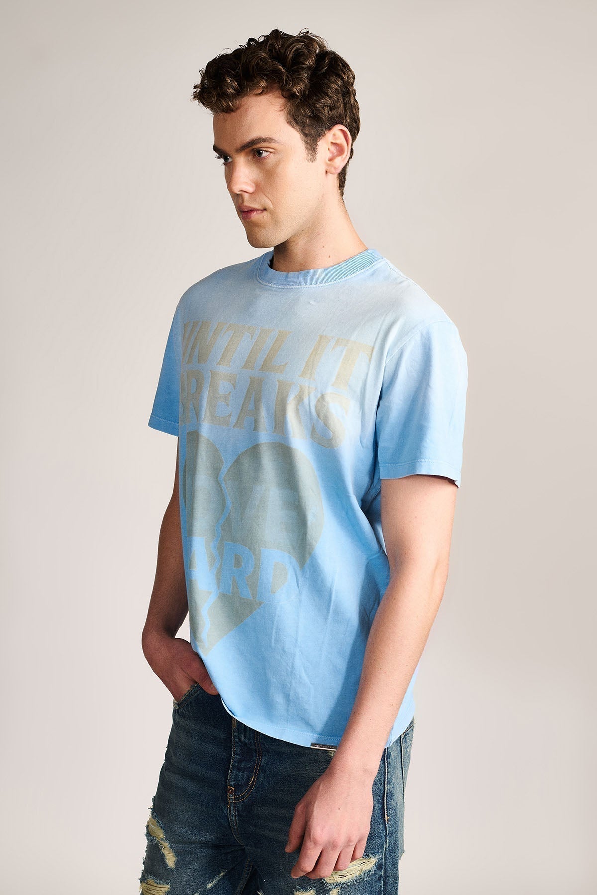Love Hard Vintage Tee- Dust Blue