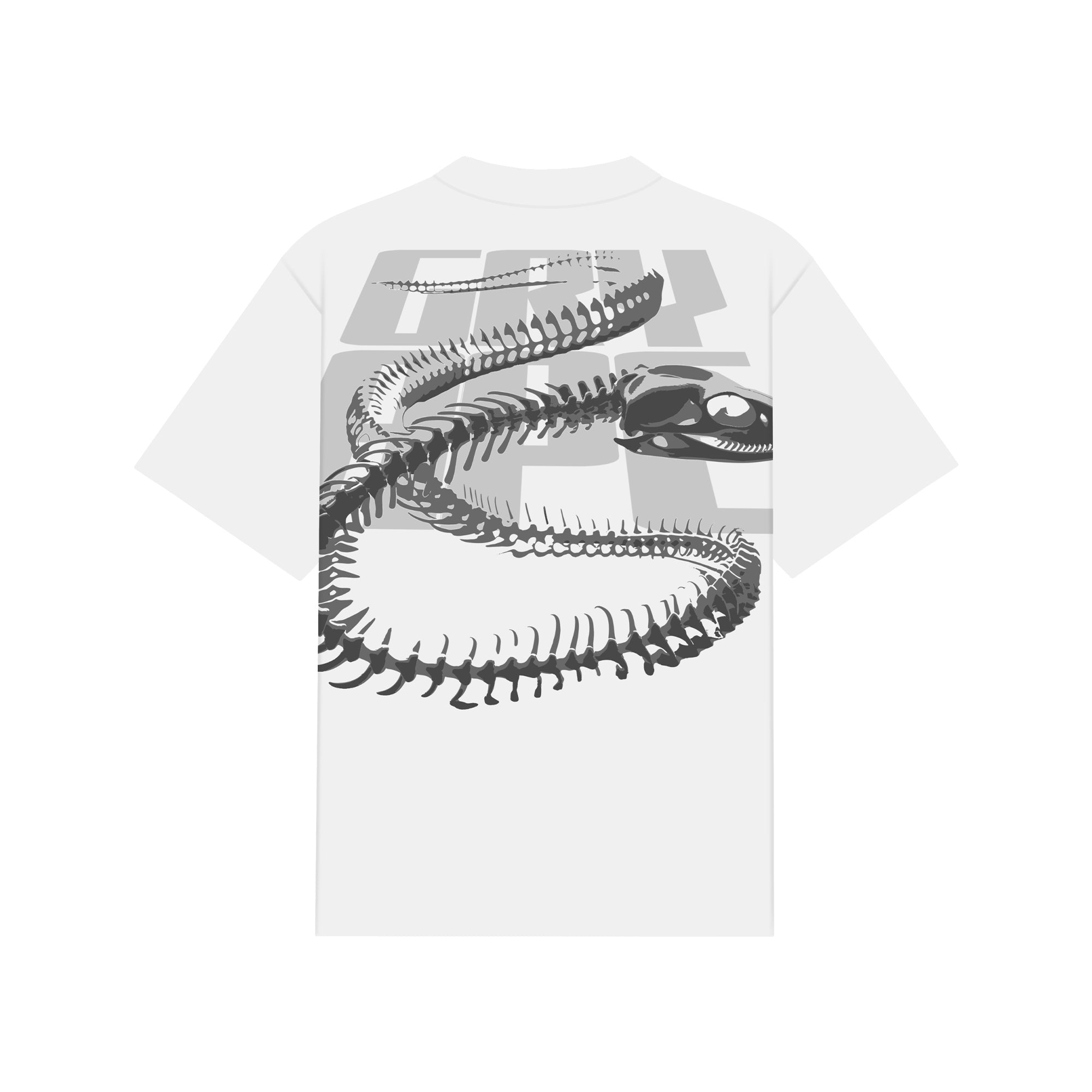 White t-shirt with black snake skeleton design on a white background - Crepdog Crew