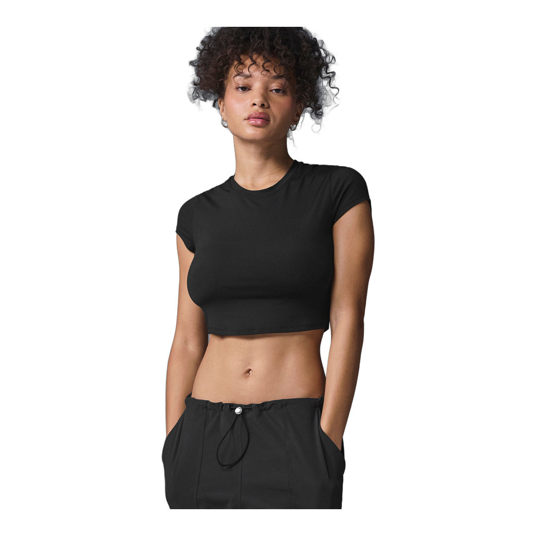 alo Alosoft Crop Finesse Short Sleeve - Black