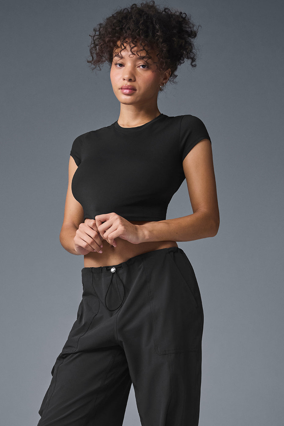 alo Alosoft Crop Finesse Short Sleeve - Black