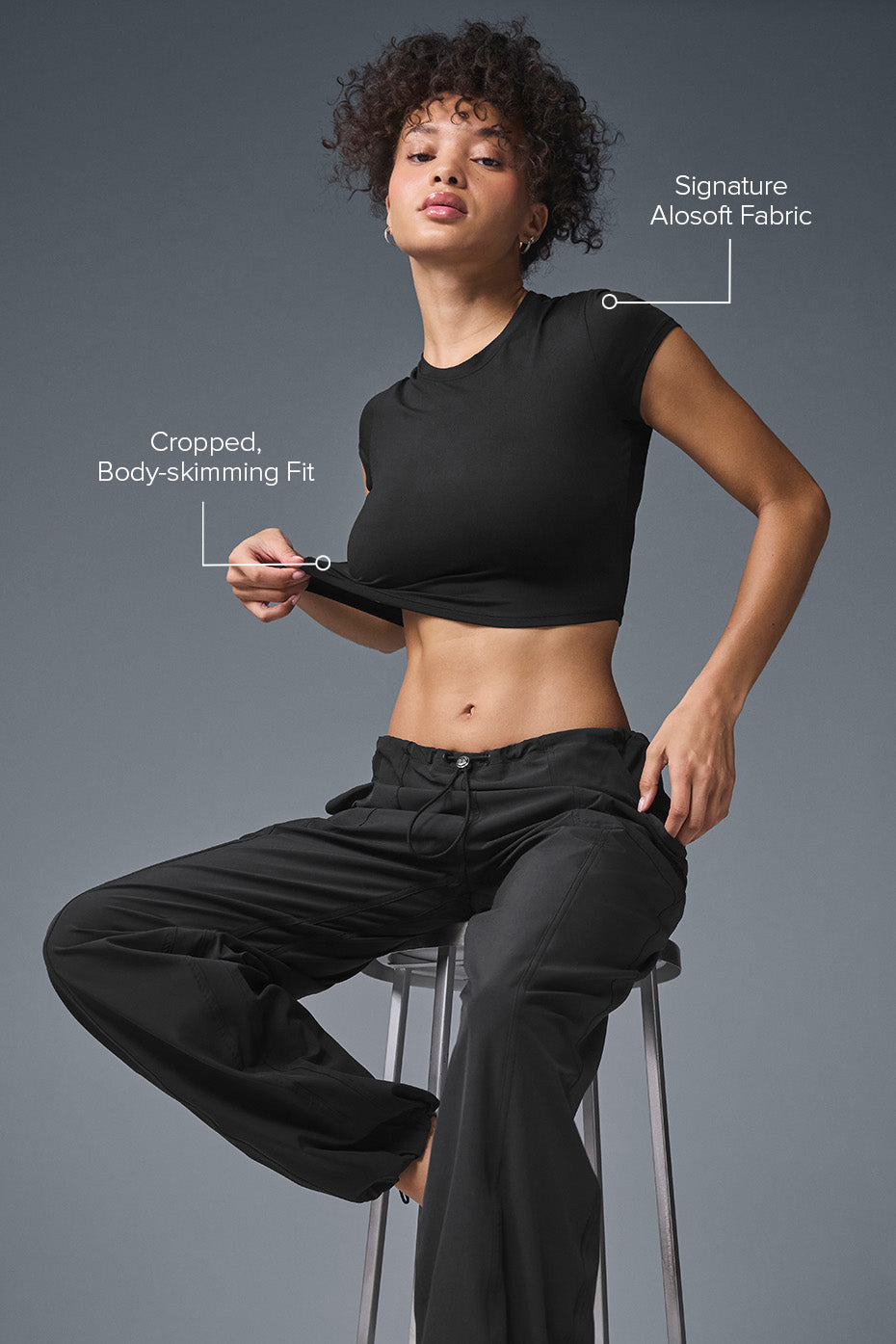 alo Alosoft Crop Finesse Short Sleeve - Black